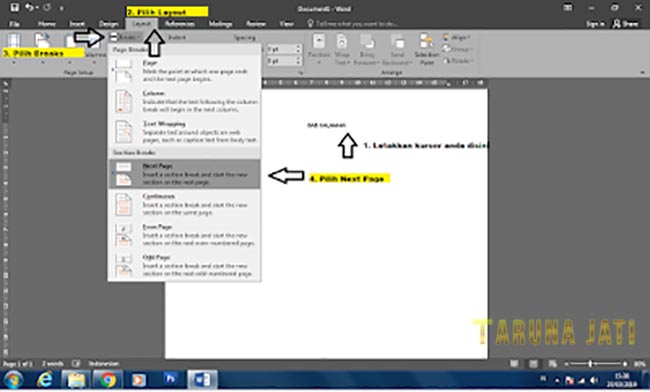Cara Membuat Nomor Halaman Berbeda Pada pada Microsoft Word 2016 2